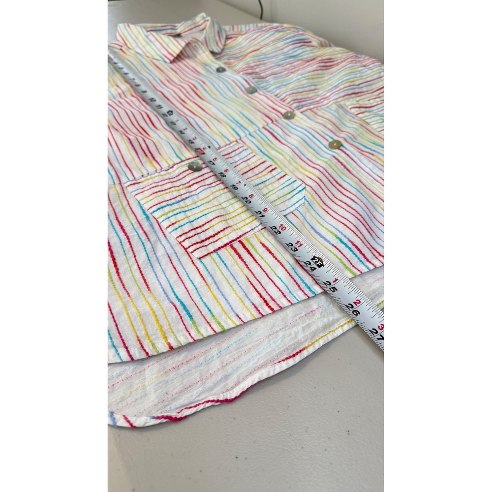 Habitat‎ Button Up Shirt White Multi Rainbow Stripe Cotton Women XXL 45518 - Picture 8 of 8